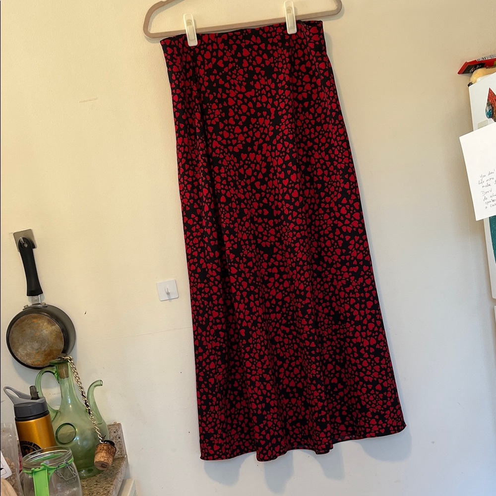 LOFT Red and Black Floral Maxi Skirt